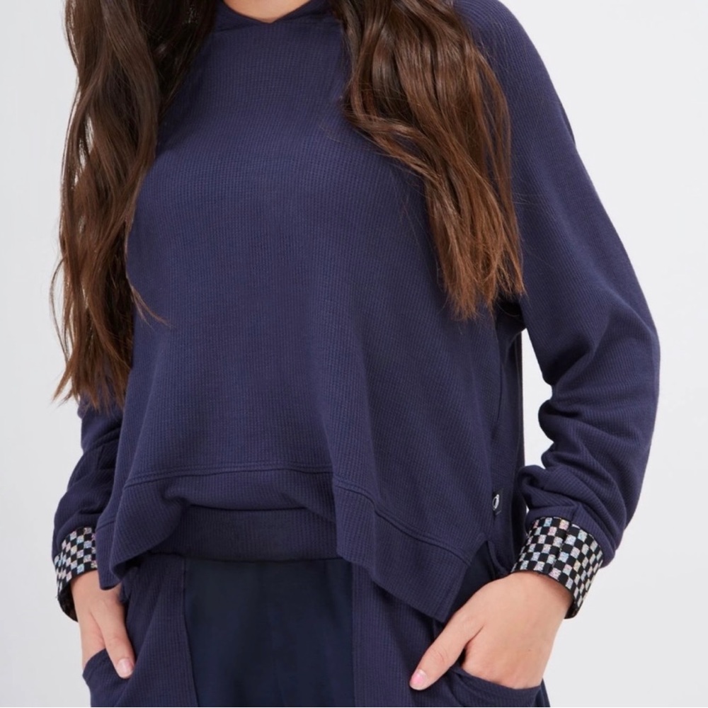 Terez Shimmer Trim Waffle Hoodie Navy L